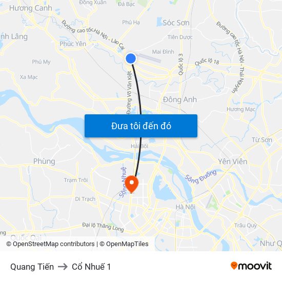 Quang Tiến to Cổ Nhuế 1 map