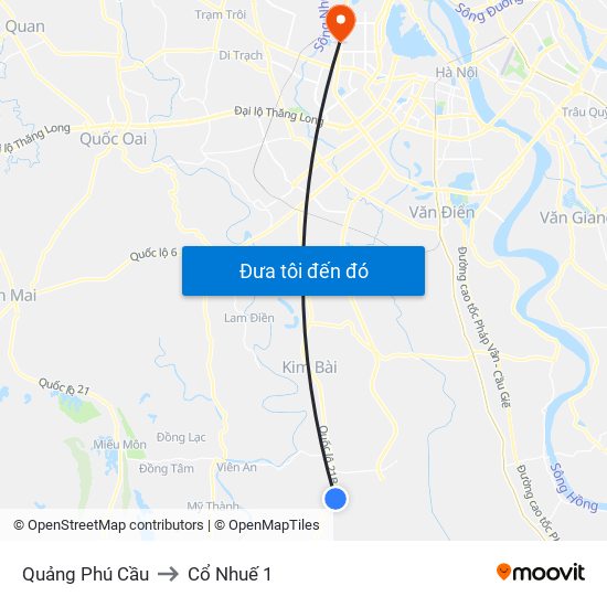 Quảng Phú Cầu to Cổ Nhuế 1 map