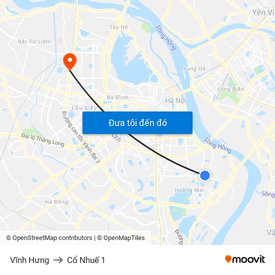 Vĩnh Hưng to Cổ Nhuế 1 map