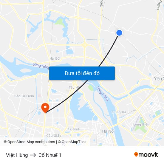 Việt Hùng to Cổ Nhuế 1 map