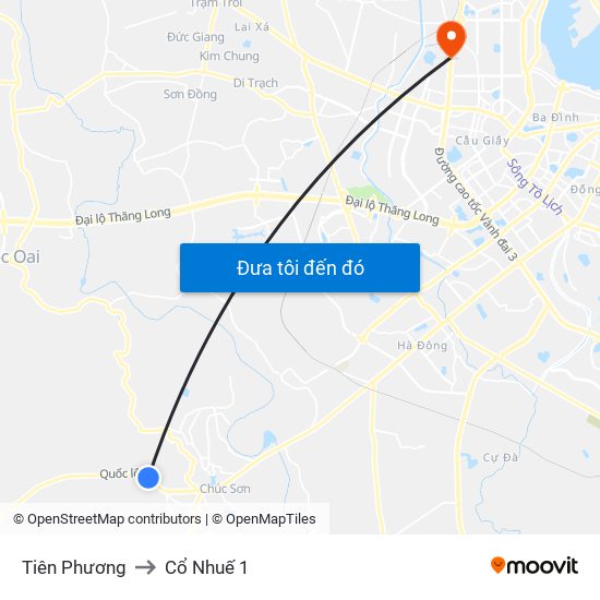 Tiên Phương to Cổ Nhuế 1 map