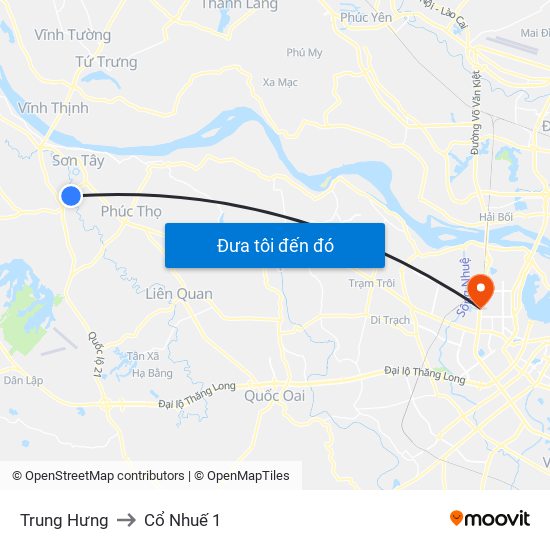 Trung Hưng to Cổ Nhuế 1 map