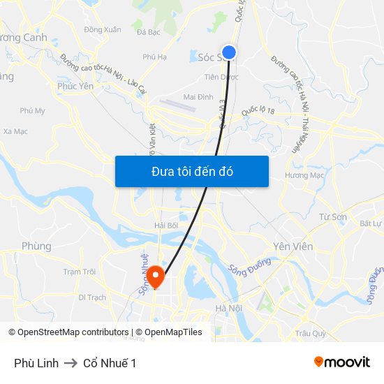 Phù Linh to Cổ Nhuế 1 map