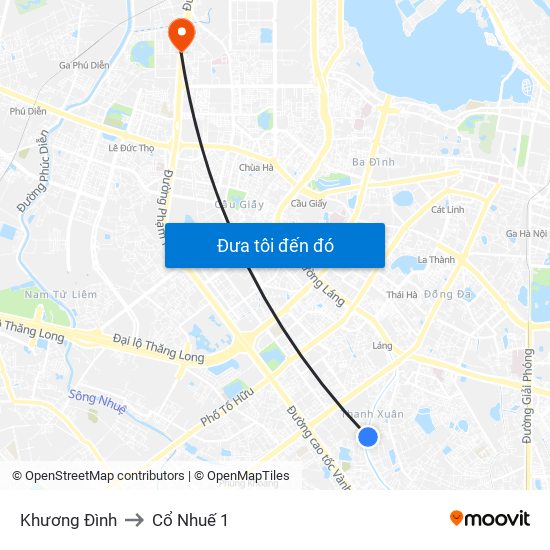 Khương Đình to Cổ Nhuế 1 map