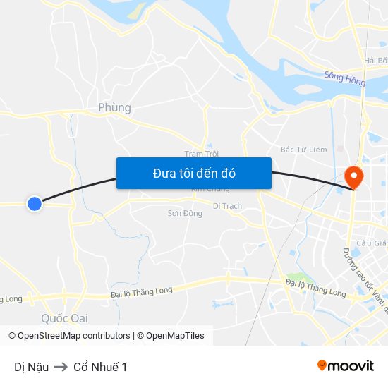 Dị Nậu to Cổ Nhuế 1 map