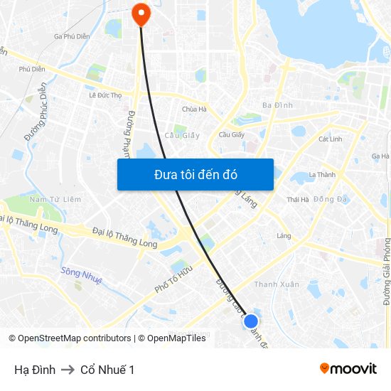 Hạ Đình to Cổ Nhuế 1 map
