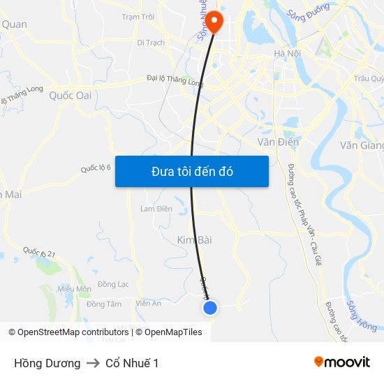 Hồng Dương to Cổ Nhuế 1 map