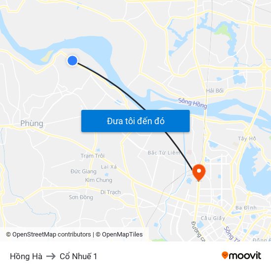 Hồng Hà to Cổ Nhuế 1 map