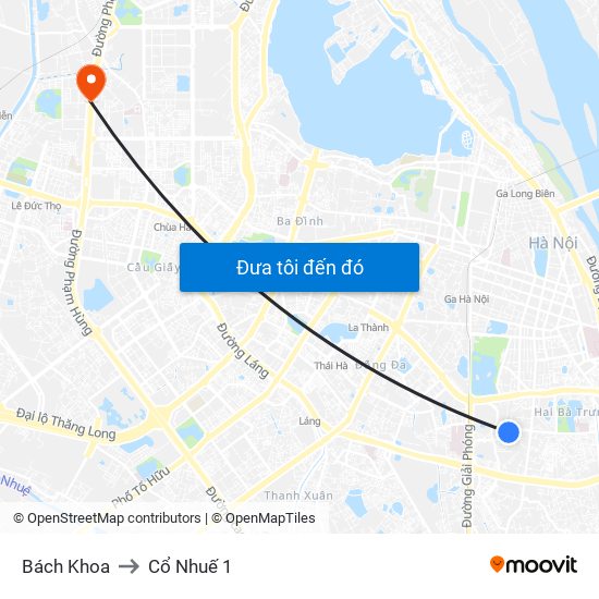 Bách Khoa to Cổ Nhuế 1 map