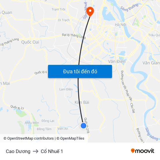 Cao Dương to Cổ Nhuế 1 map