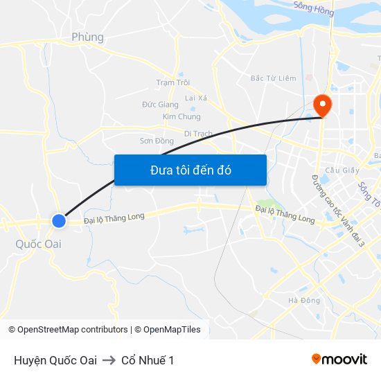 Huyện Quốc Oai to Cổ Nhuế 1 map