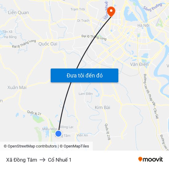 Xã Đồng Tâm to Cổ Nhuế 1 map