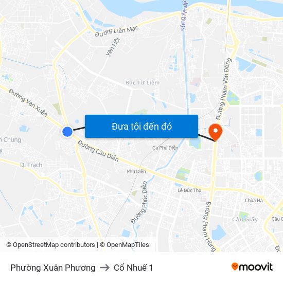 Phường Xuân Phương to Cổ Nhuế 1 map