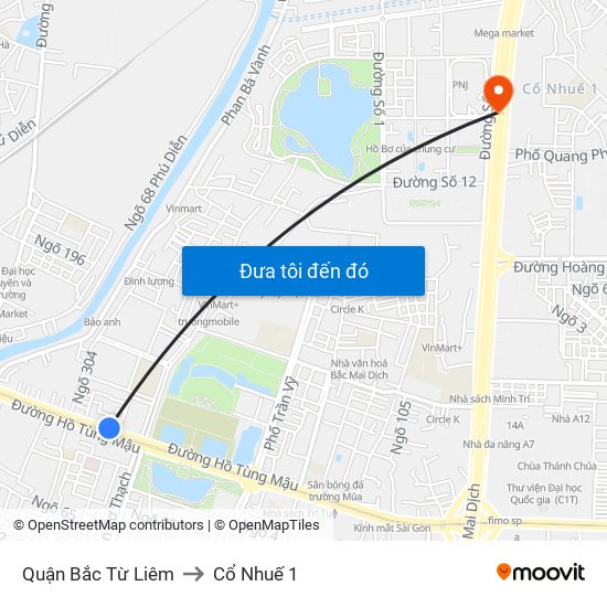 Quận Bắc Từ Liêm to Cổ Nhuế 1 map