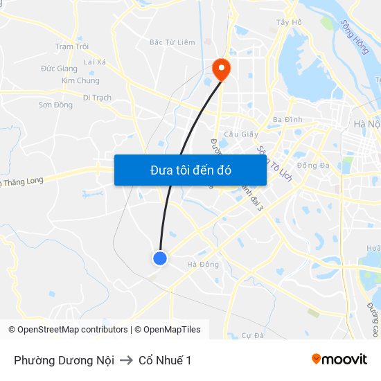 Phường Dương Nội to Cổ Nhuế 1 map