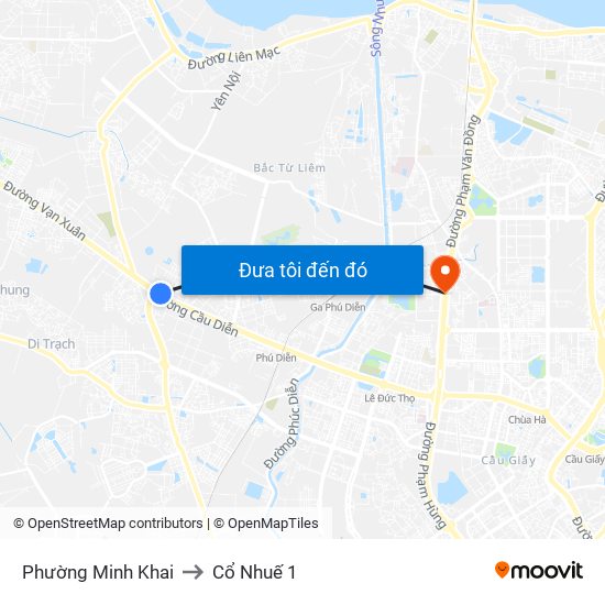 Phường Minh Khai to Cổ Nhuế 1 map