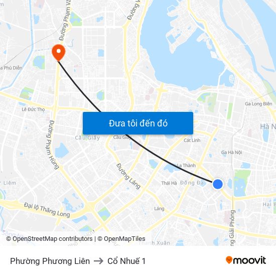 Phường Phương Liên to Cổ Nhuế 1 map