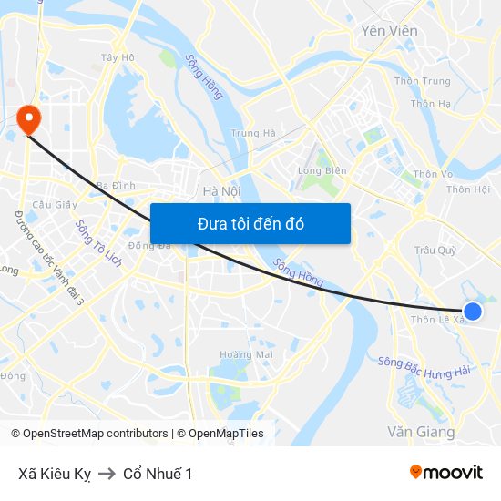 Xã Kiêu Kỵ to Cổ Nhuế 1 map