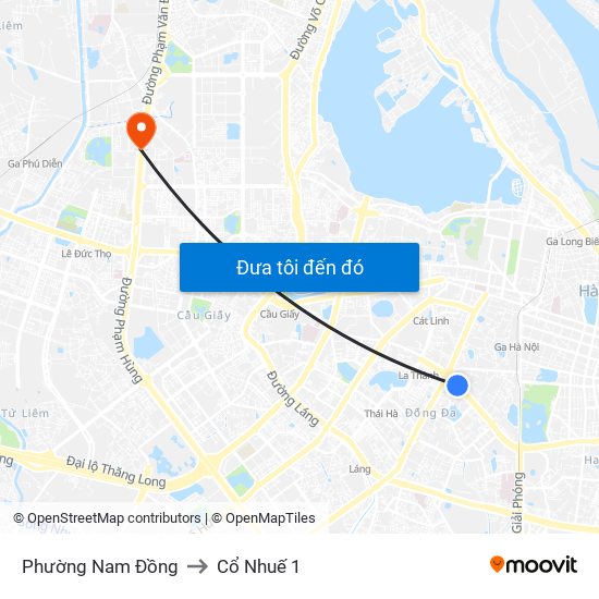 Phường Nam Đồng to Cổ Nhuế 1 map