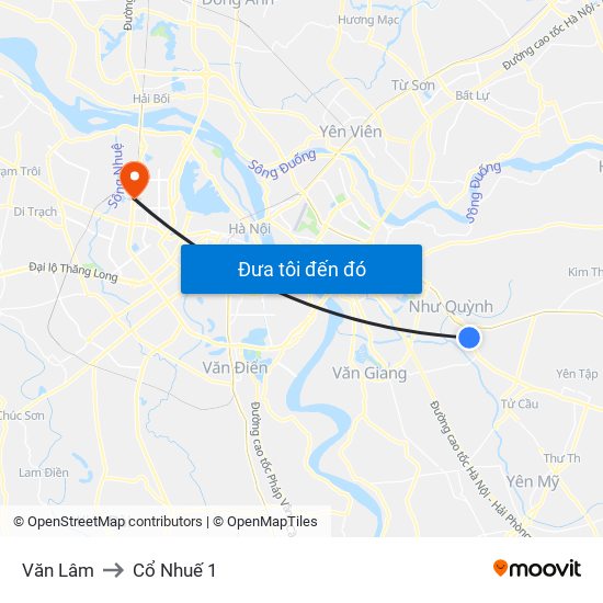 Văn Lâm to Cổ Nhuế 1 map