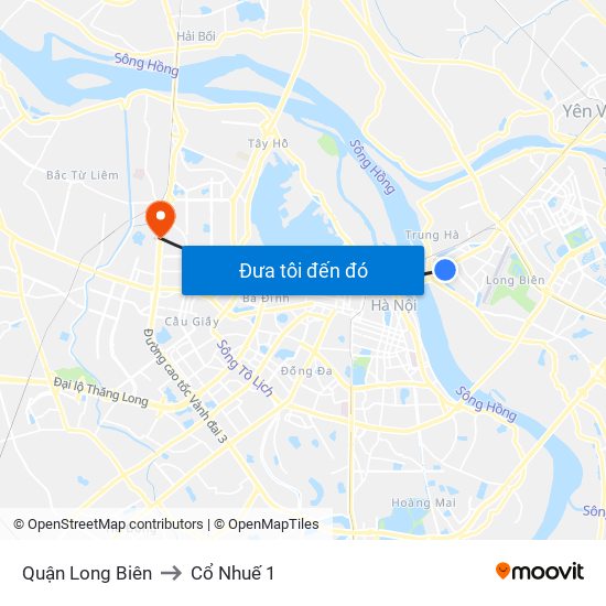 Quận Long Biên to Cổ Nhuế 1 map