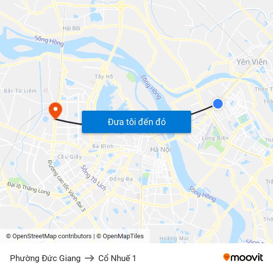 Phường Đức Giang to Cổ Nhuế 1 map