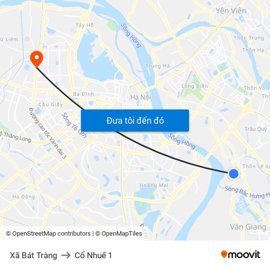 Xã Bát Tràng to Cổ Nhuế 1 map