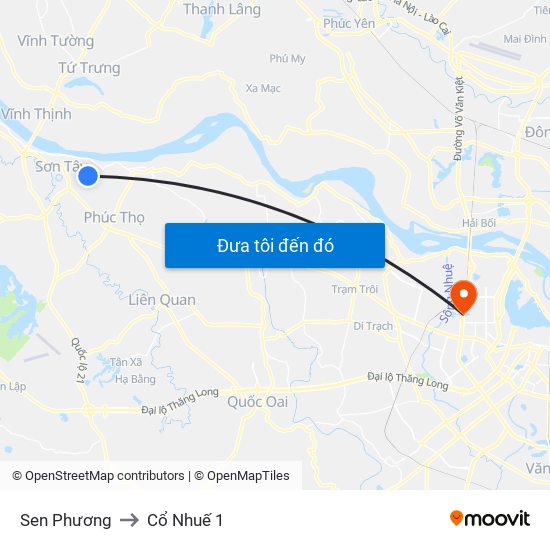 Sen Phương to Cổ Nhuế 1 map