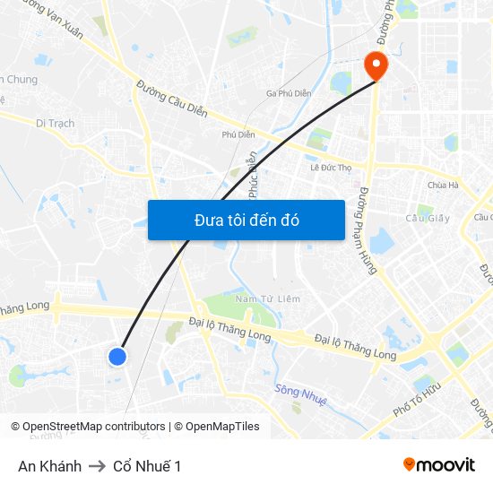 An Khánh to Cổ Nhuế 1 map