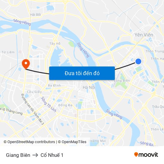 Giang Biên to Cổ Nhuế 1 map