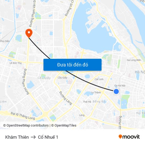 Khâm Thiên to Cổ Nhuế 1 map