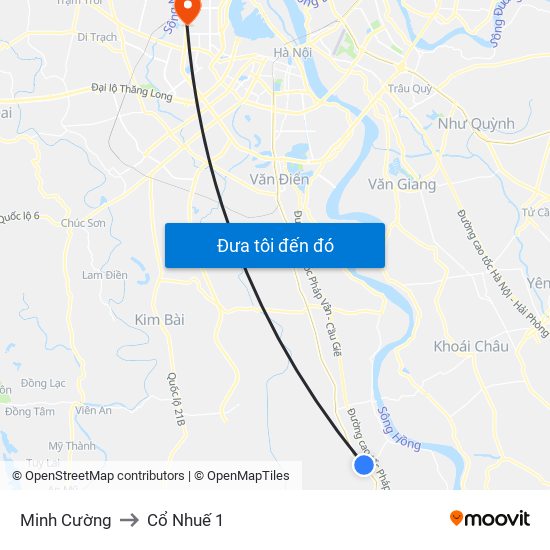 Minh Cường to Cổ Nhuế 1 map