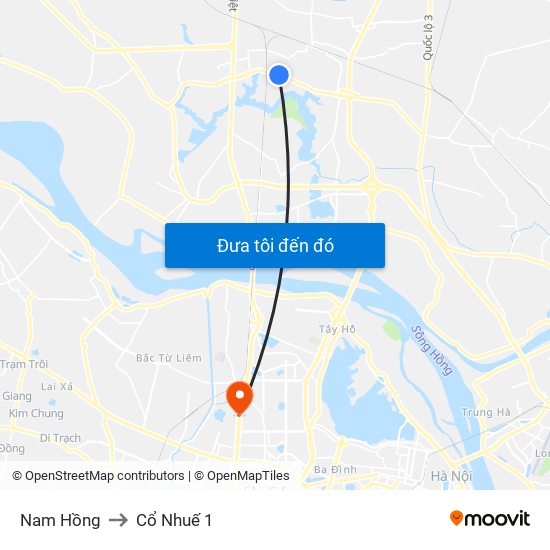 Nam Hồng to Cổ Nhuế 1 map