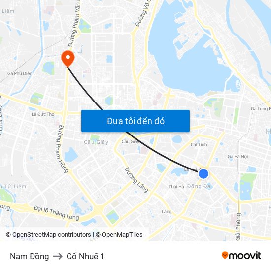 Nam Đồng to Cổ Nhuế 1 map