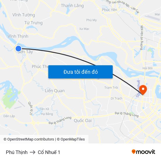 Phú Thịnh to Cổ Nhuế 1 map