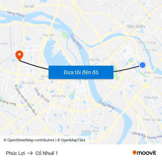 Phúc Lợi to Cổ Nhuế 1 map