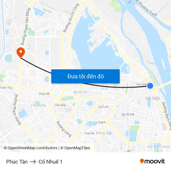 Phúc Tân to Cổ Nhuế 1 map