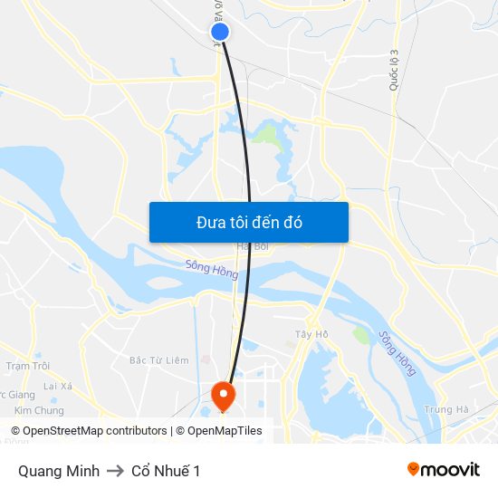 Quang Minh to Cổ Nhuế 1 map
