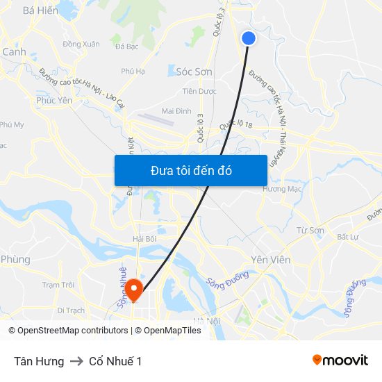 Tân Hưng to Cổ Nhuế 1 map