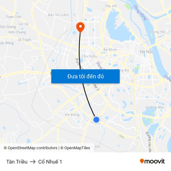 Tân Triều to Cổ Nhuế 1 map