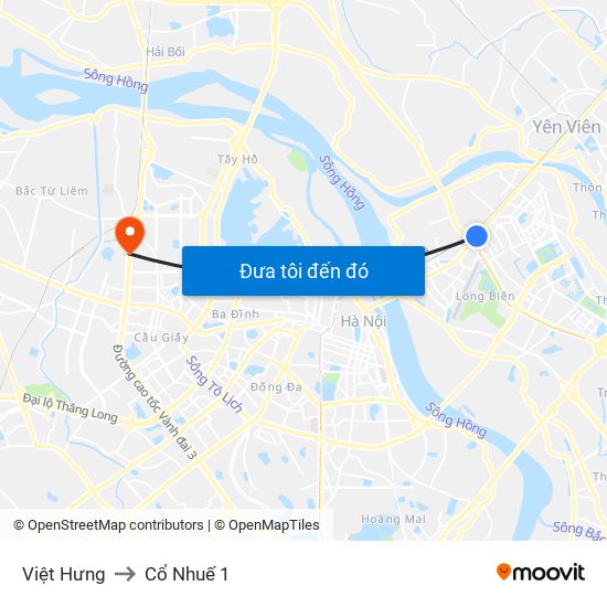 Việt Hưng to Cổ Nhuế 1 map