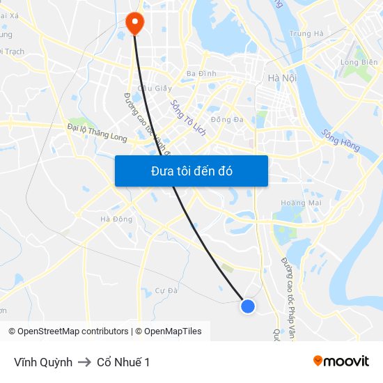 Vĩnh Quỳnh to Cổ Nhuế 1 map