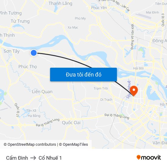 Cẩm Đình to Cổ Nhuế 1 map