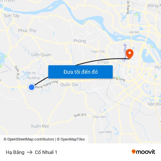 Hạ Bằng to Cổ Nhuế 1 map