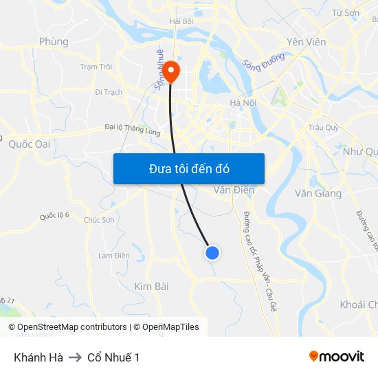 Khánh Hà to Cổ Nhuế 1 map
