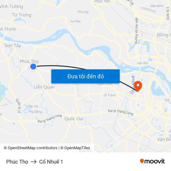 Phúc Thọ to Cổ Nhuế 1 map