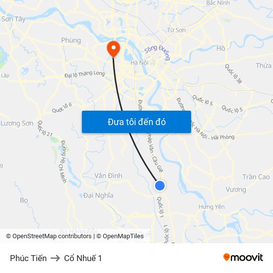 Phúc Tiến to Cổ Nhuế 1 map