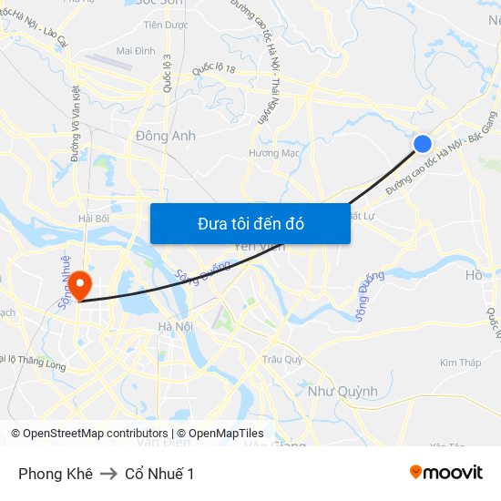 Phong Khê to Cổ Nhuế 1 map