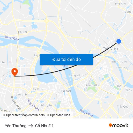 Yên Thường to Cổ Nhuế 1 map