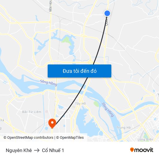 Nguyên Khê to Cổ Nhuế 1 map